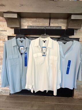 Hilary Radley Light Blue and White Button-Front Blouse Trio